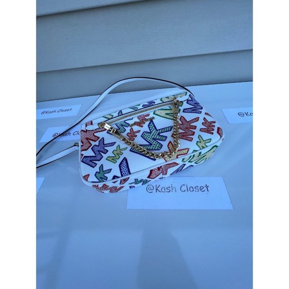 Michael Kors MK Jet Set Large Chain Logo Crossbody - Bright White - Picture 5 of 11